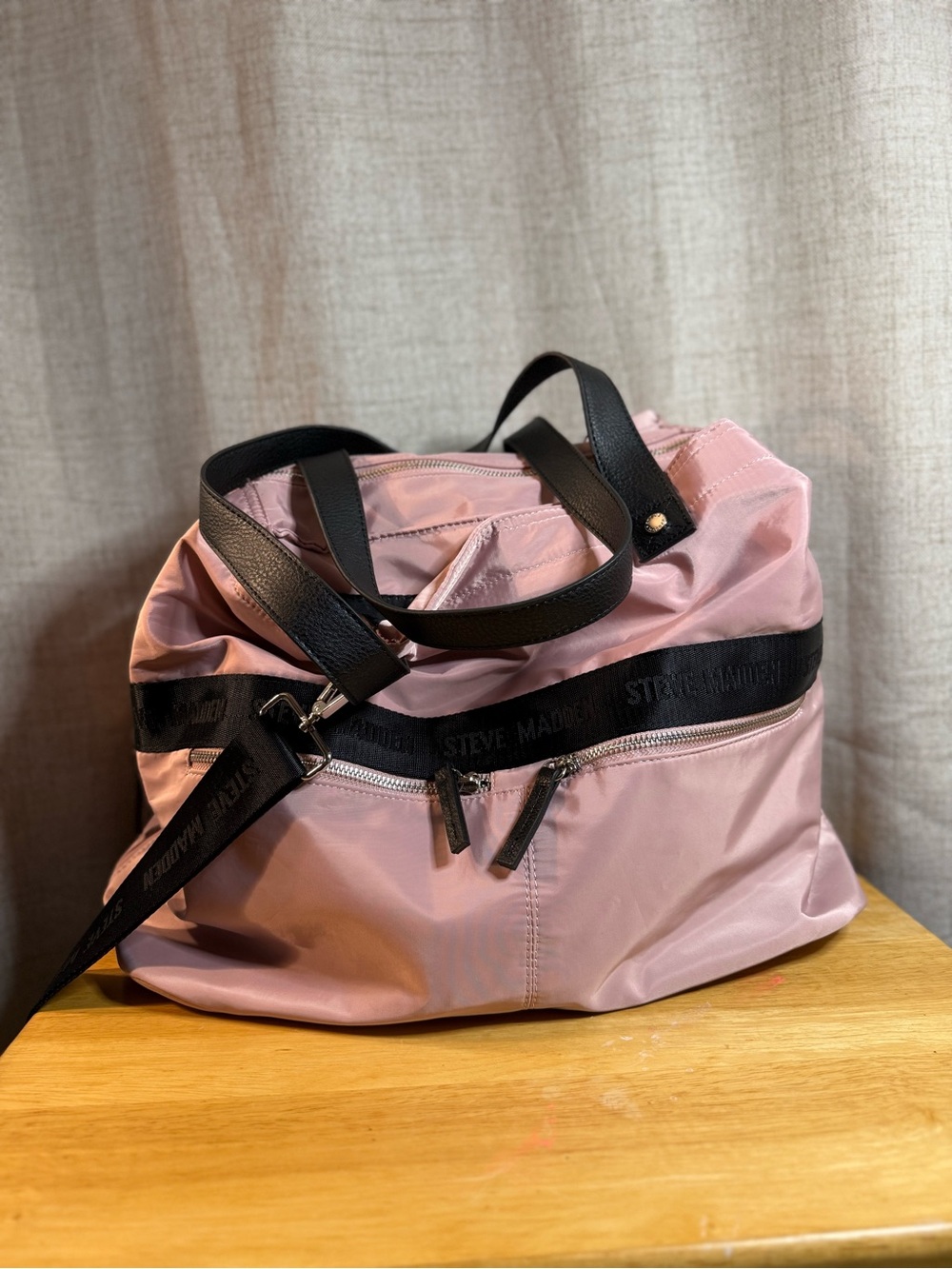 Steve Madden Blush Pink Nylon Tote with Black Trim